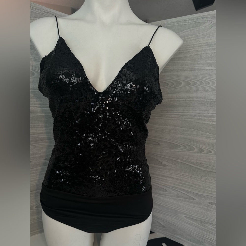 Revamped Black Sequin Fitted Bodysuit